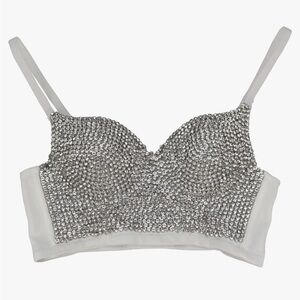 White Rhinestone Diamond Bustier Crop Top Bra